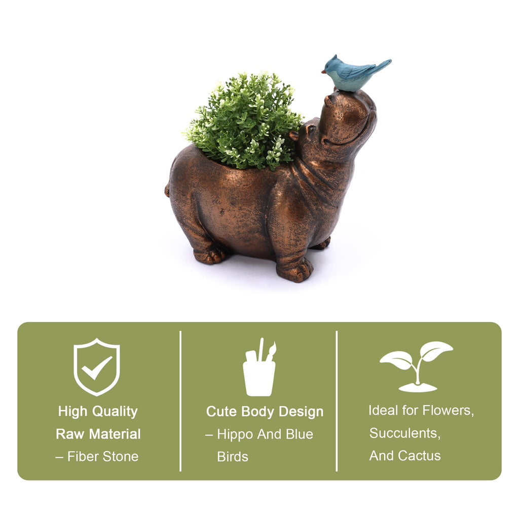 LuxenHome Succulent Plant Pots, Indoor Outdoor Planters with Drainage Hole and Rubber Plug, Distressed Bronze Finish