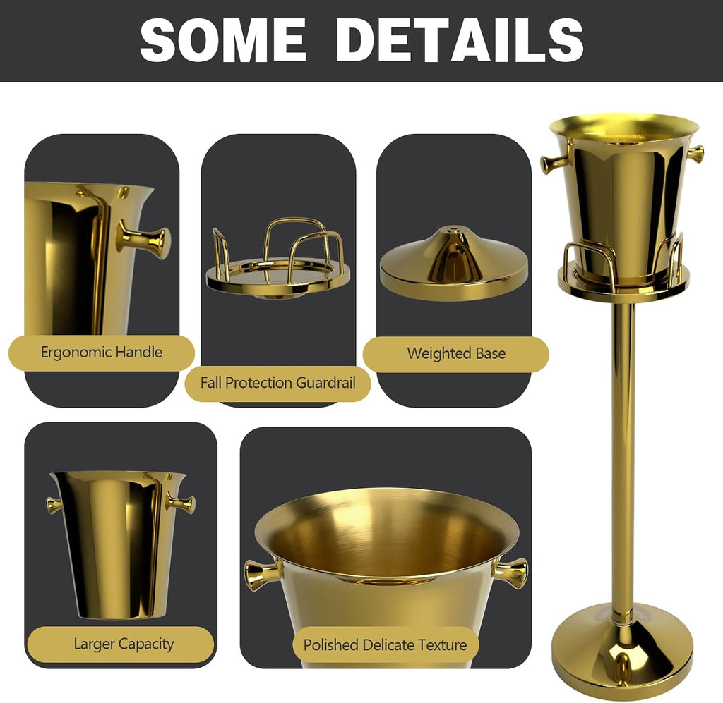 Champagne Bucket with Stand, Standing Ice Buckets 5L(Gold 1Pack)