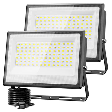 2 Pack 130W LED Flood Light Outdoor, 13000lm LED Work Light with Plug, IP66 Waterproof Exterior Security Lights
