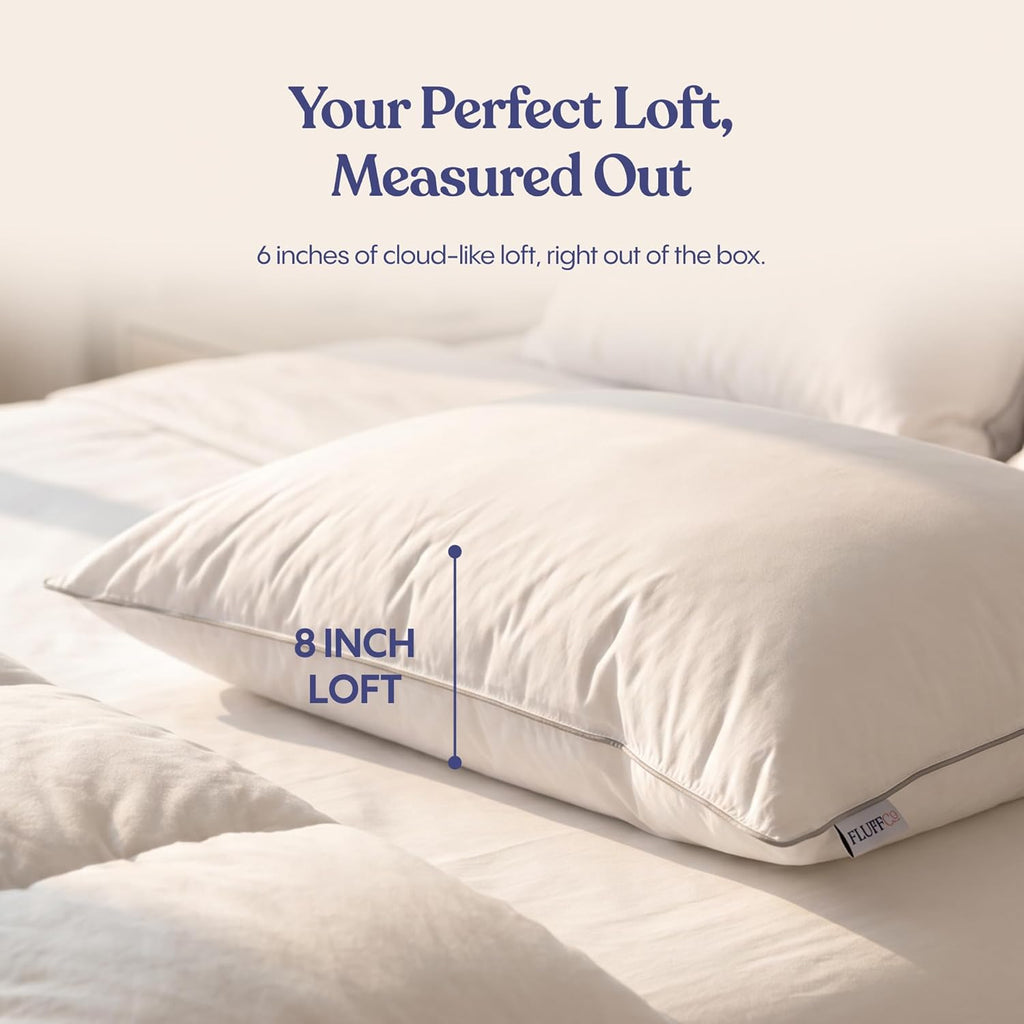 Down Alternative Bed Pillows - Standard/Queen Size, Soft (2 Pack) | 100% Cotton Cover, Recycled Vegan Microfiber