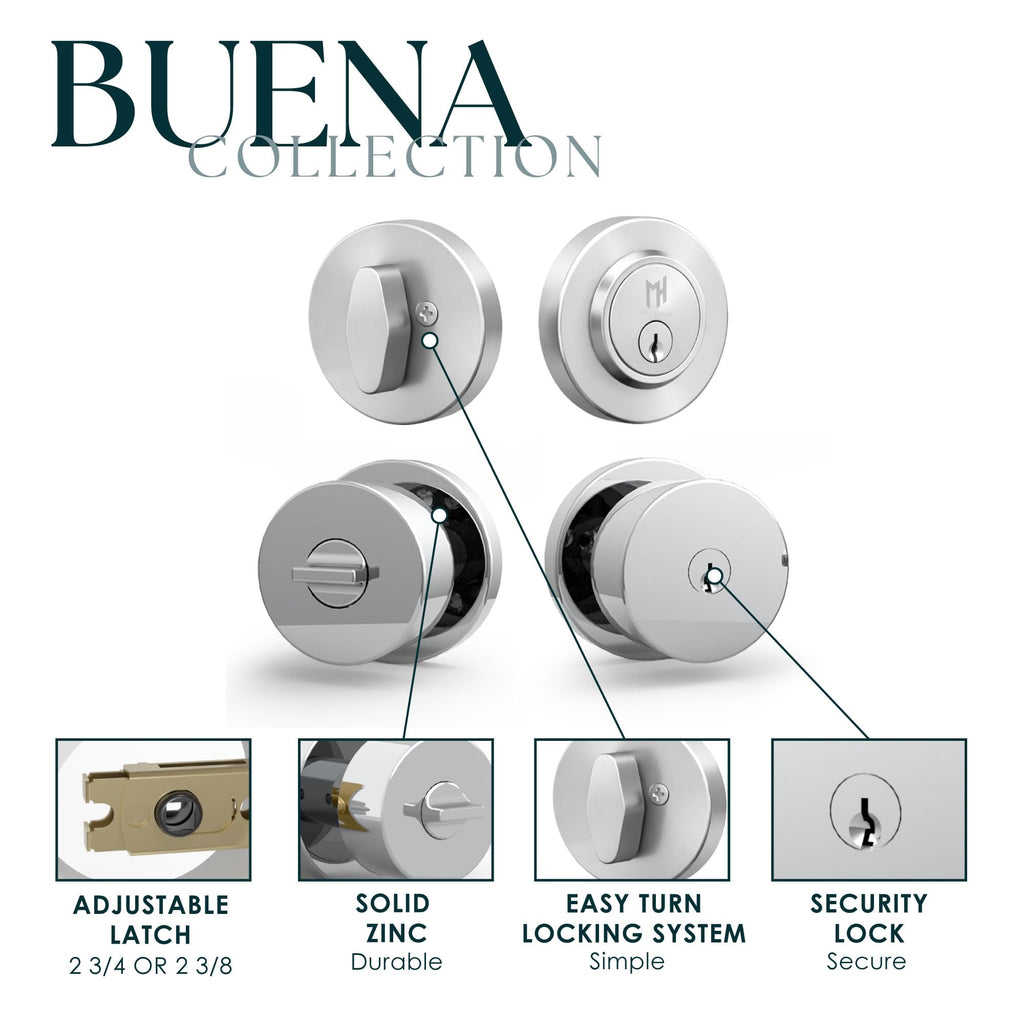 Buena Entry Door Knob & Deadbolt Chrome (1-Pack) - Keyed Combo