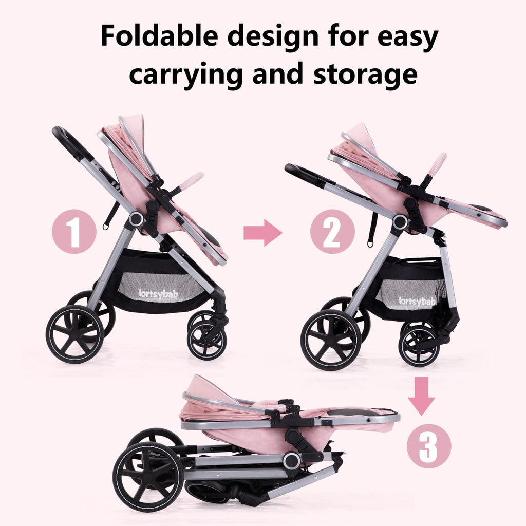 2-in-1 Baby Stroller - Folding Infant Newborn Pram Stroller with Reversible Seat - Toddler Strollers for 0-36 Months