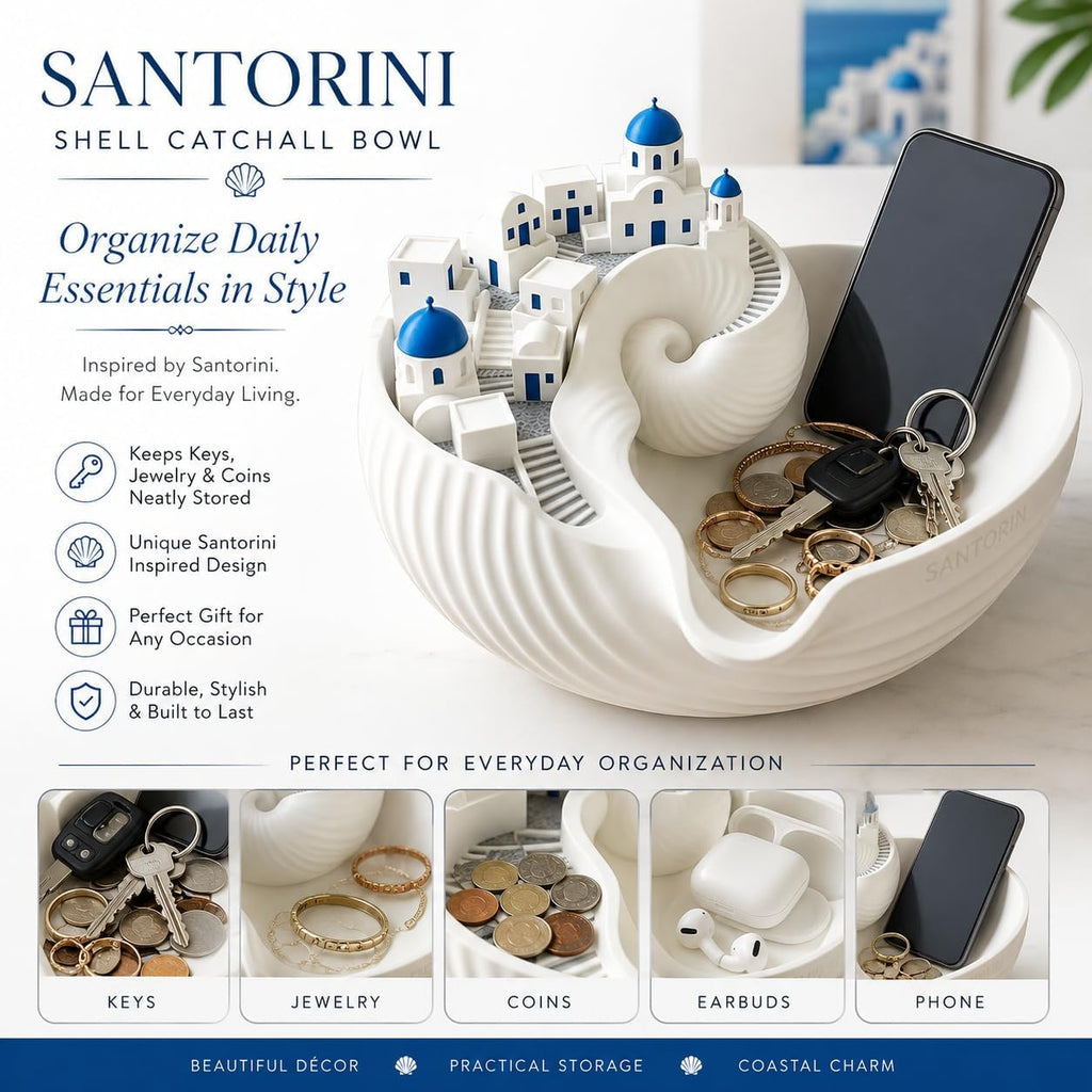 Santorini Catchall Shell Bowl, Catchall Tray for Keys Jewelry Coins Decorative Trinket Dish Greek Island Holder