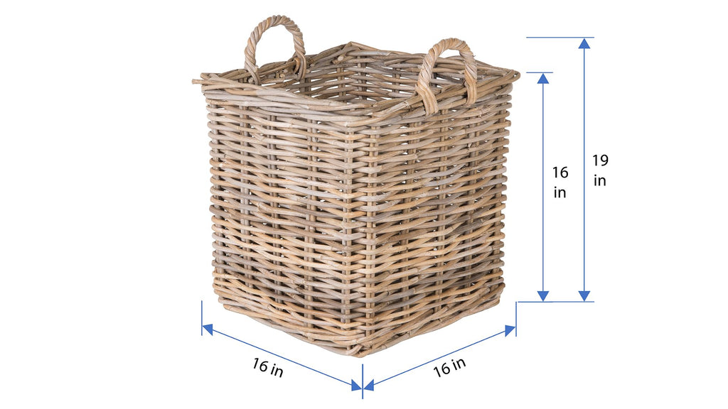 Kobo Square Rattan Decorative Storage Basket and Planter, Medium Size, Gray
