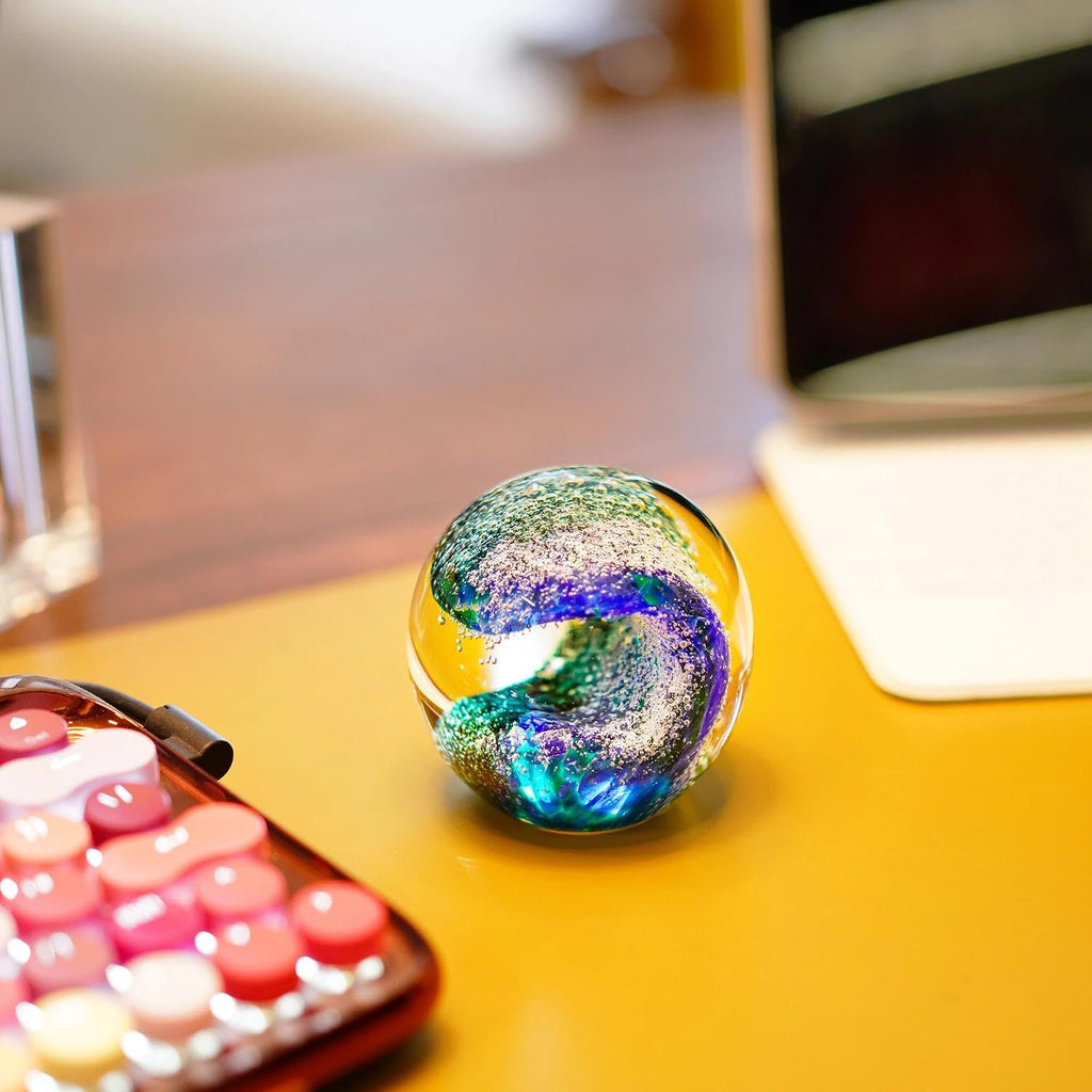 2.36'' Hand Blown Glass Ocean Waves Ball Figurine