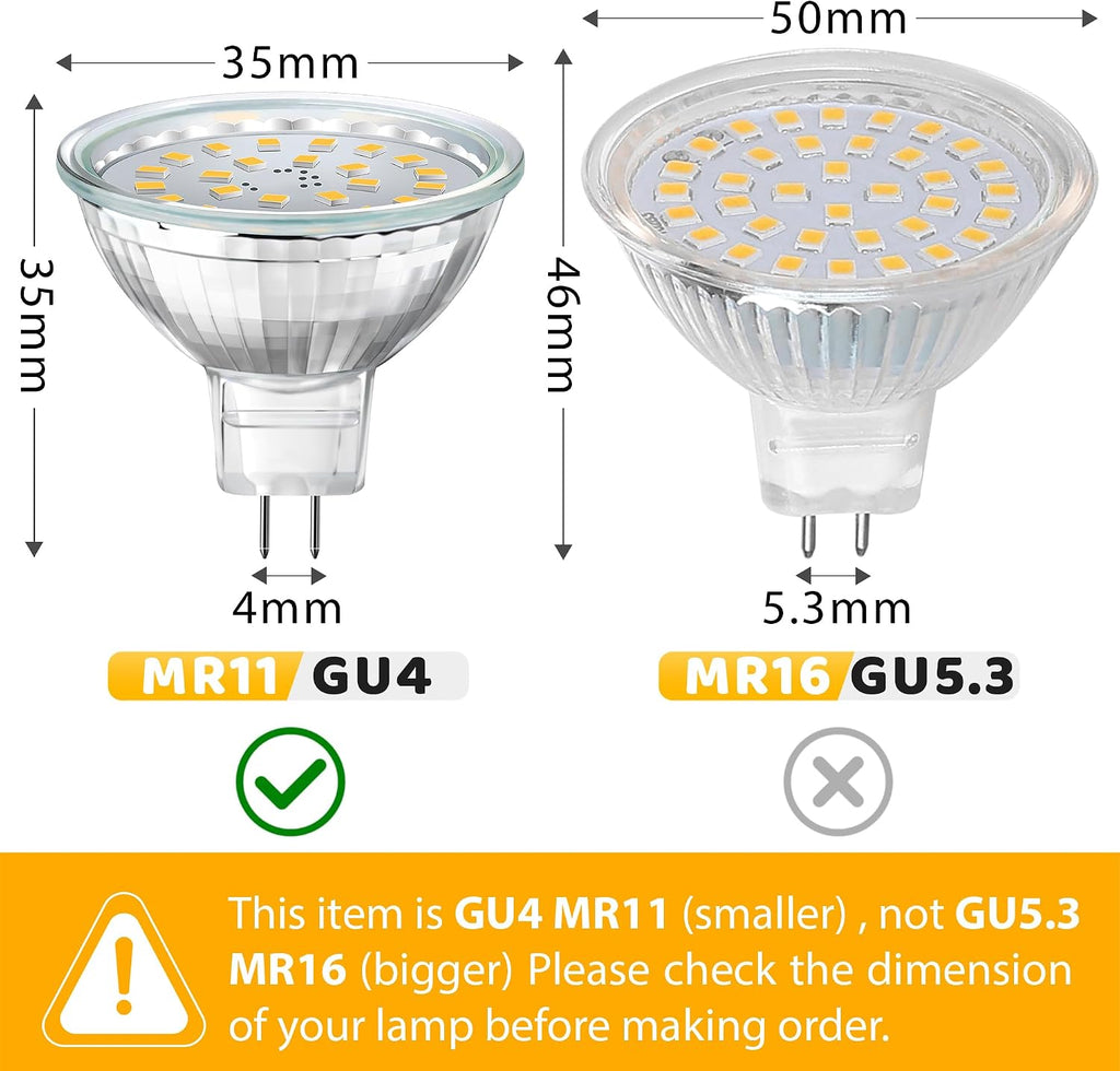MR11 LED Bulb 3W 12V, 6 Pack Low Voltage Landscape Light Bulbs, 4000K