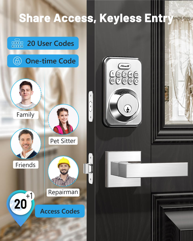 Keyless Entry Keypad Deadbolt Lock with Handles, Satin Nickel