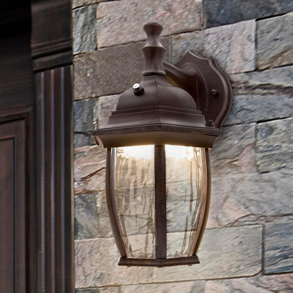 LED Outdoor Wall Light - Features Clear Water Glass, 3000K Warm White, 580 Lumens, Dusk to Dawn Photocell Light Sensor