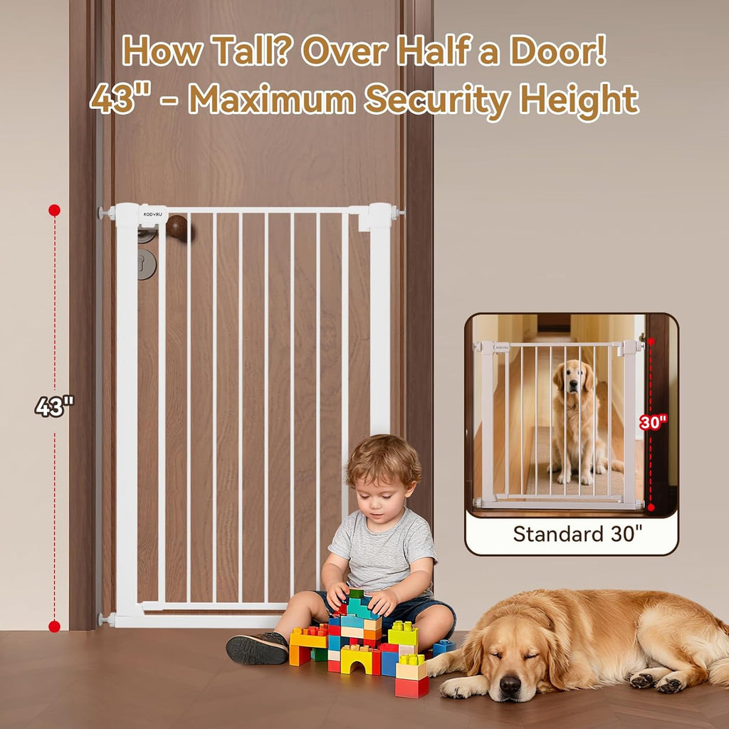 43 inch Tall Safety Dog Gate Adjustable 29.7-45.2 inch Extra-Wide Metal Pet Gate Drill-Free Pressure-Mount