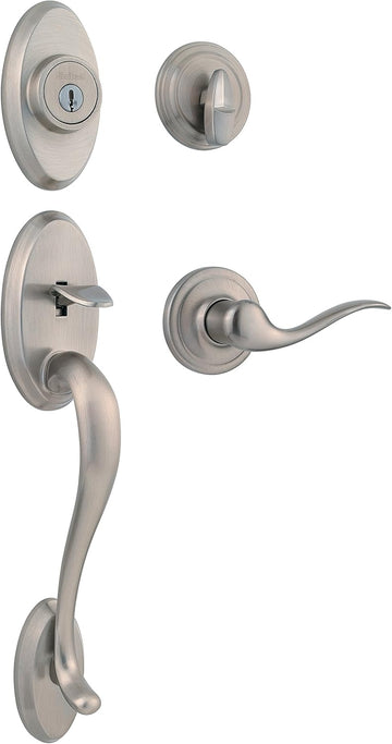 Shelburne Front Door Lock Handle and Deadbolt Set, Entry Handleset Exterior with Interior Reversible Lever - Door Handleset