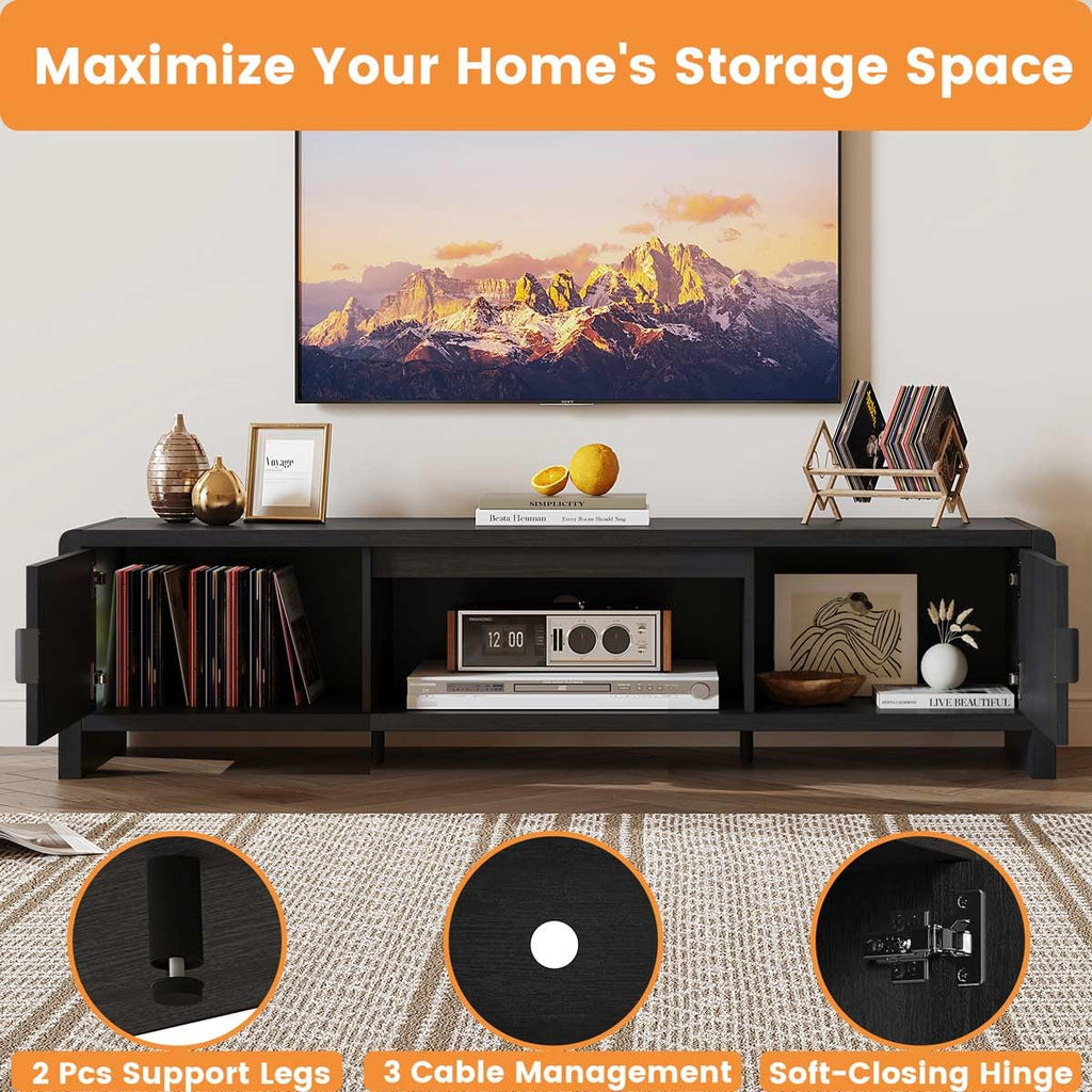 TV Stand for 75/65/55 Inch TVs, Mid Century Modern Entertainment Center with Storage, Wooden Television Media Console