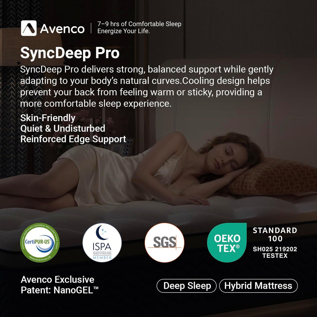 SyncDeep Queen Mattress 12 Inch, Firm Hybrid Cooling, Lumbar Support | Back Pain Relief, Motion Isolation, Reinforced