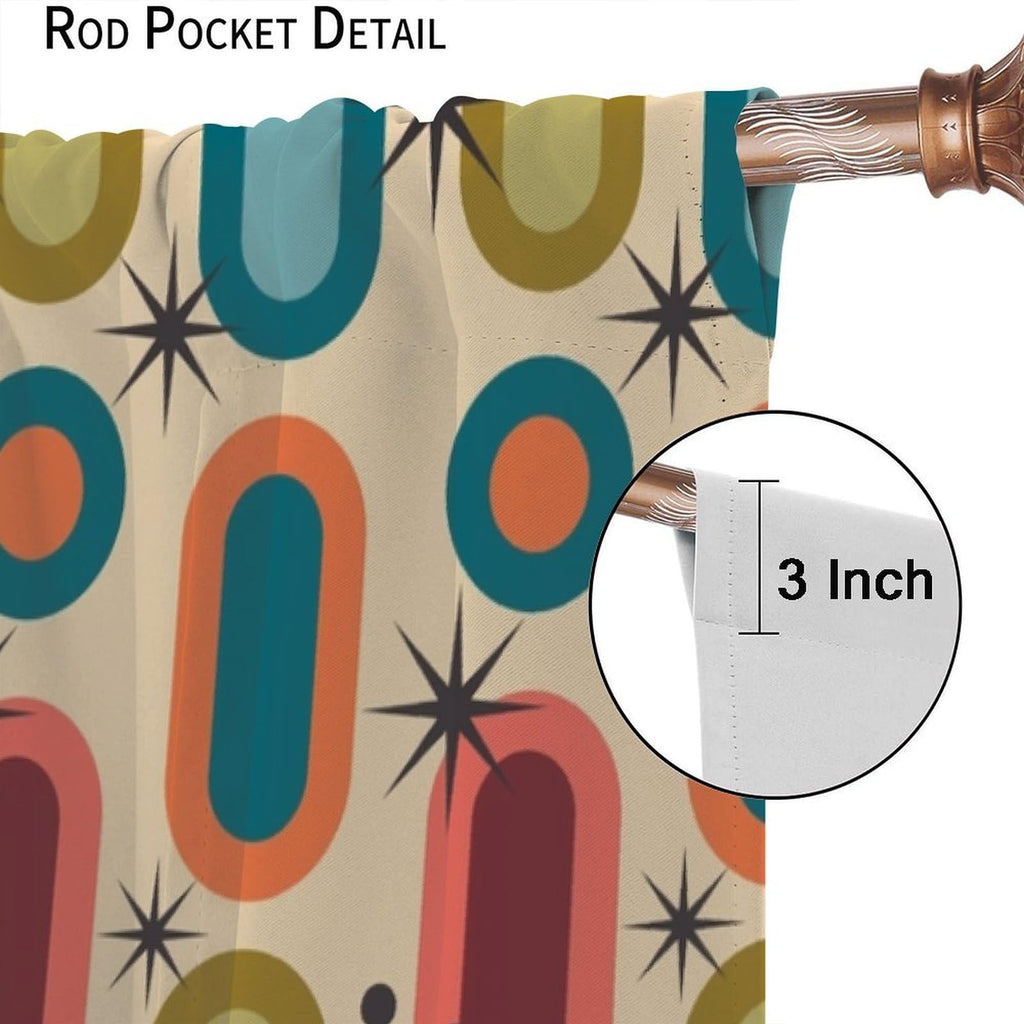 Mid Century Atomic Starburst Curtains, Modern Mid Century Retro Grid Orange Geometric Abstract Patterns Print