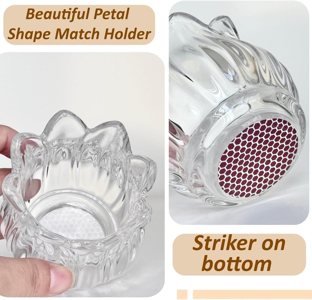 Match Holder with Striker x 3, Glass Matches Holders for 3.5 Inch,Match Box,Matchstick Holder Jar for Scented Candle - Set of 4