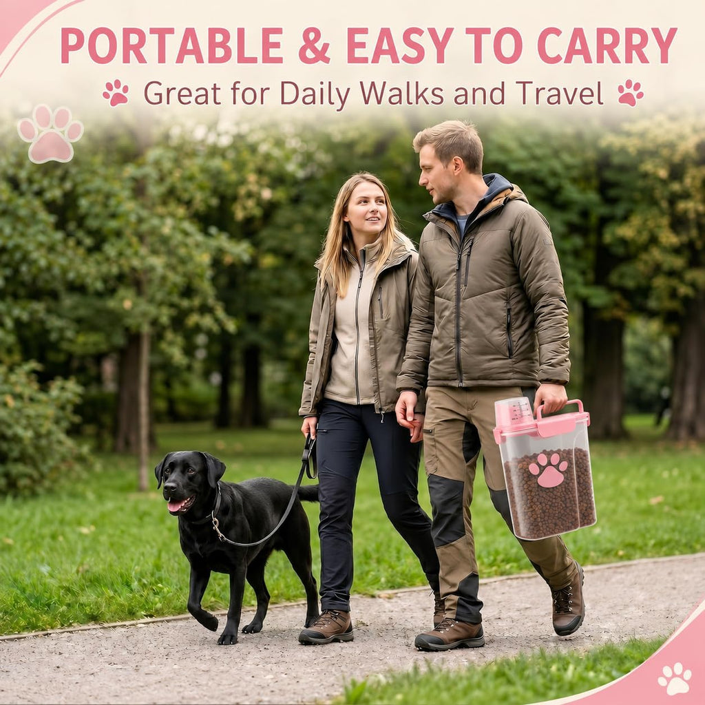 5-7Lbs Airtight Dog Cat Food Storage Container with cleaning brush, Measuring Cup, 4 Snap Seals, Portable Pet Food