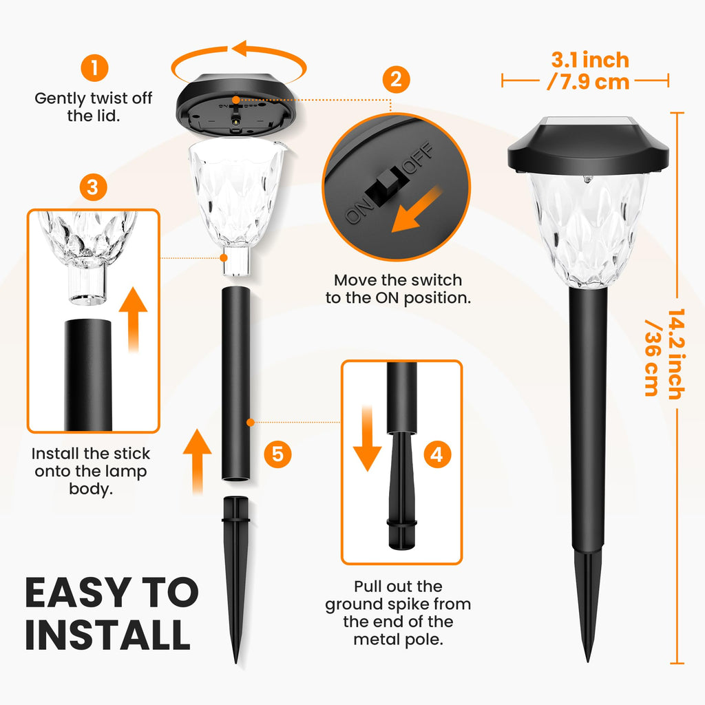 Warm Outdoor Solar Garden Path Lights, Waterproof 10PK