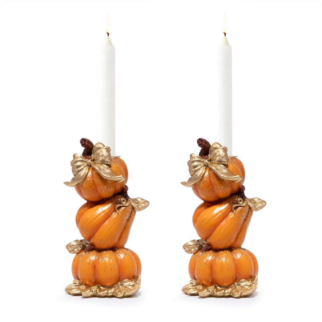 Thanksgiving Pumpkin Candle Holders, Fall Decoration, Set of 2