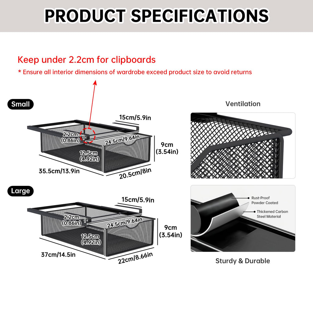 2 Pack Underwear Sock Drawer Organizer Set, Pull-Out Storage Baskets for Bra & Clothing, Closet & Dorm Room