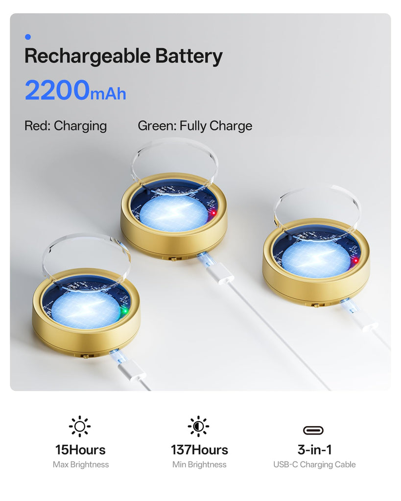 3 Pack Picture Lights for Wall, 2200mAh Rechargeable, Gold