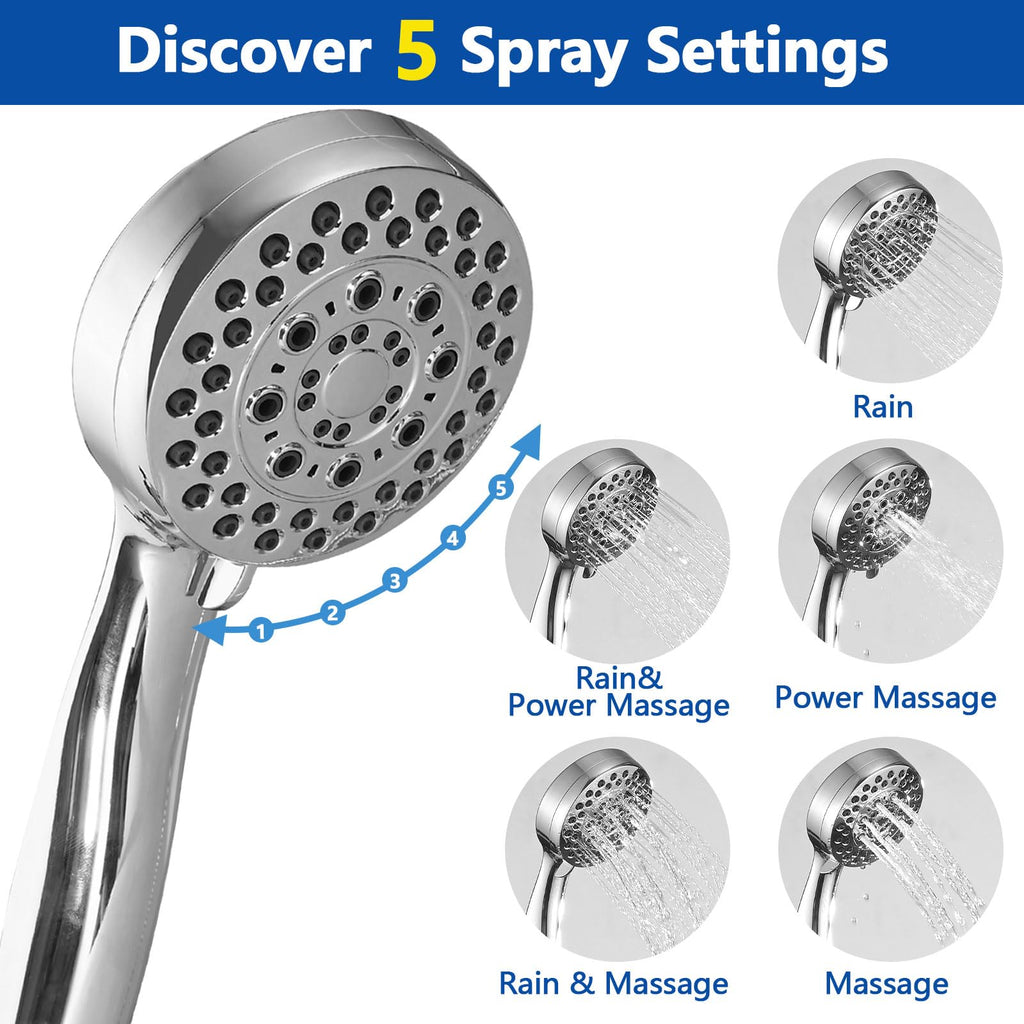 Double Shower Head for Couple, High Pressure Dual Showerhead, Adjustable Height Shower Rod, 5-Setting Handheld Shower