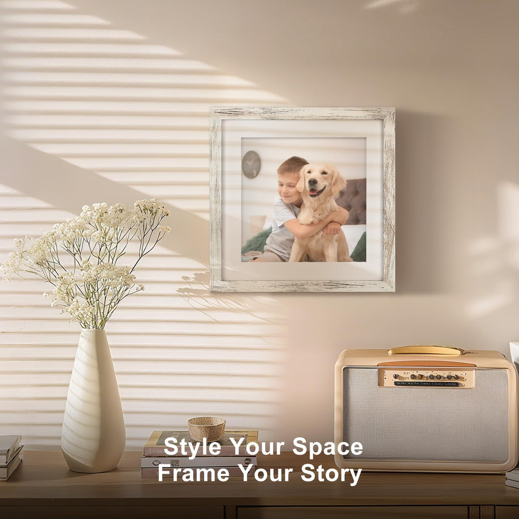 11x11 Picture Frames with 8x8 Mat Set of 2, Distressed White