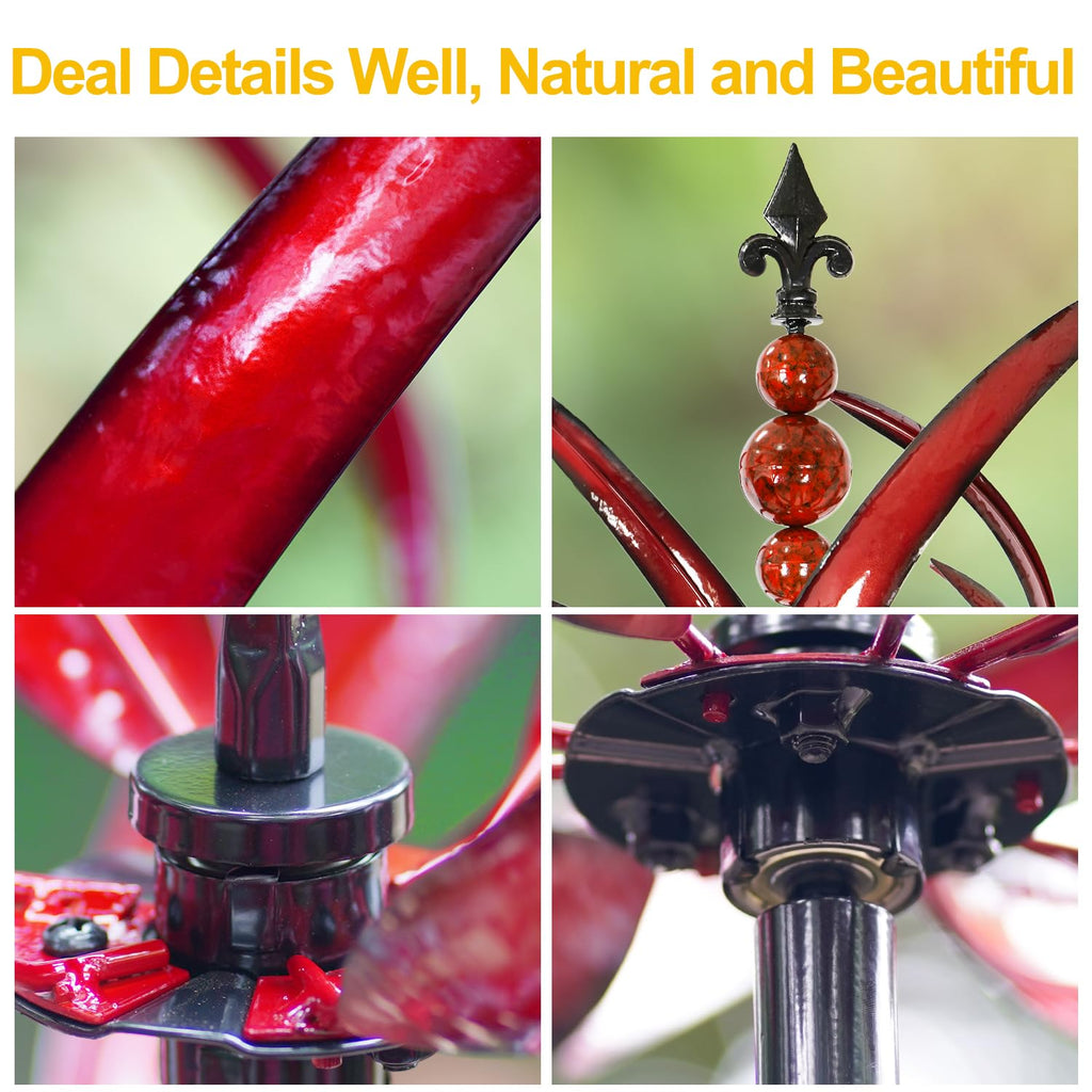 Wind Spinner for Garden and Yard - Large Metal Kinetic Wind Sculptures for Outdoor Decor (91 Inches, Burgundy Lotus)