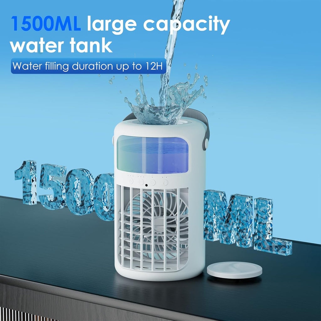 Portable Air Conditioners, Powerful Evaporative Air Cooler, 3-in-1 Personal AC Fan with Humidifier, 1500ML Tank