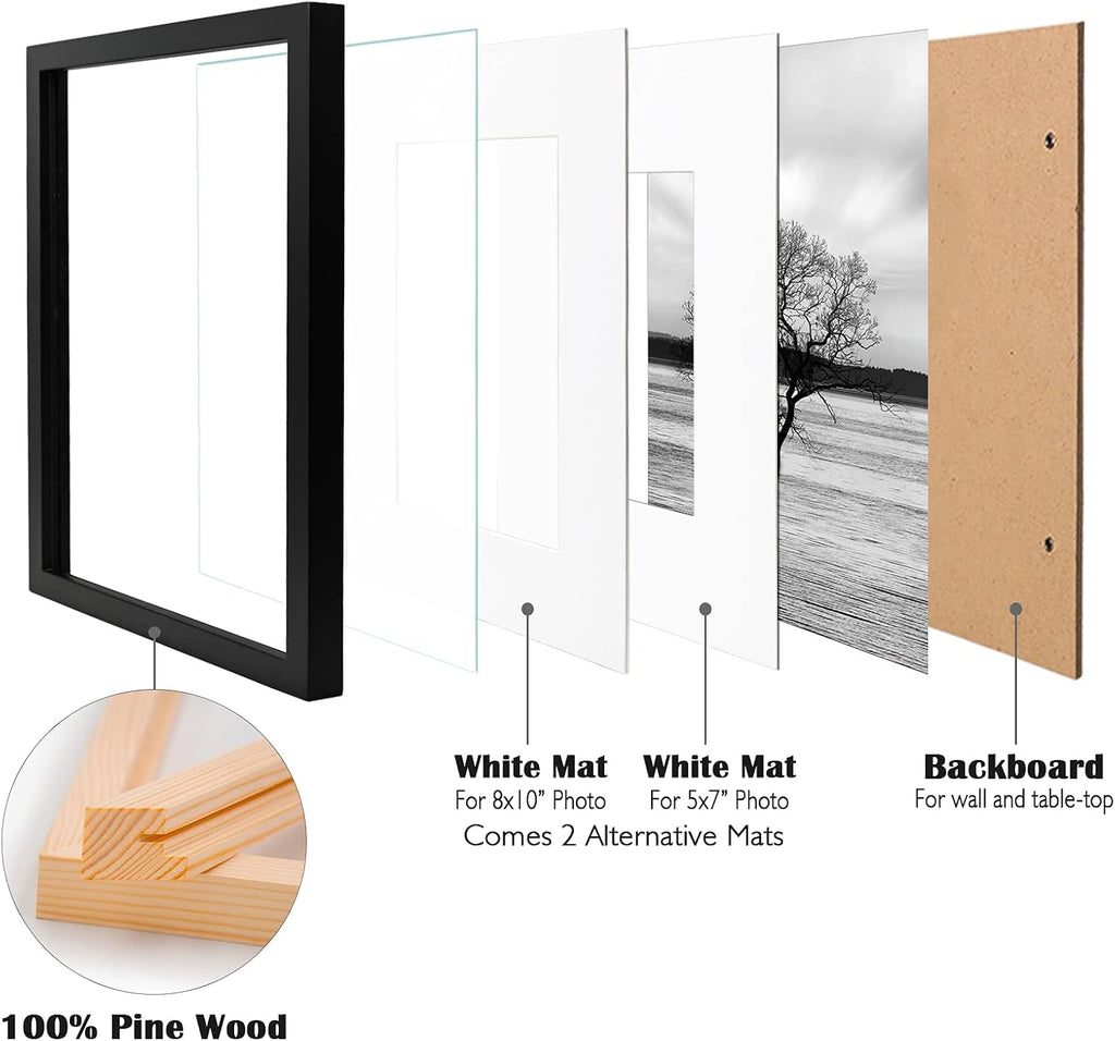 11x14 Picture Frames Made of Solid Wood 6 PCS Black Covered by Plexiglass - for Table Top and Wall Mounting for
