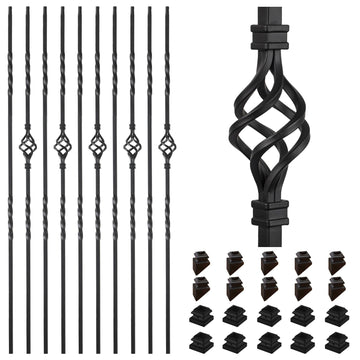 1/2" Square Iron Balusters - Single Basket & Double Twist - 10p