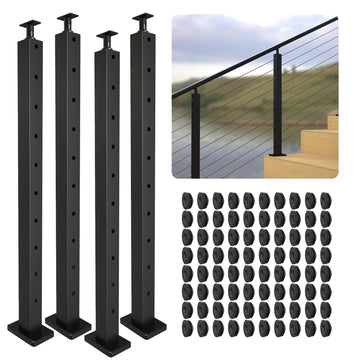 Stair Cable Railing Post 36" (35"X2"x2"), Angle Drilled Stainless Steel Deck Railing Post, Black Stair Angle Holes