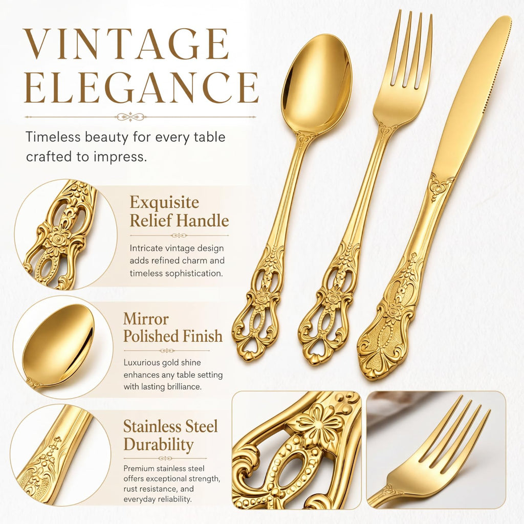 30 Pcs Gold Silverware Set, Stainless Steel Flatware,Gold