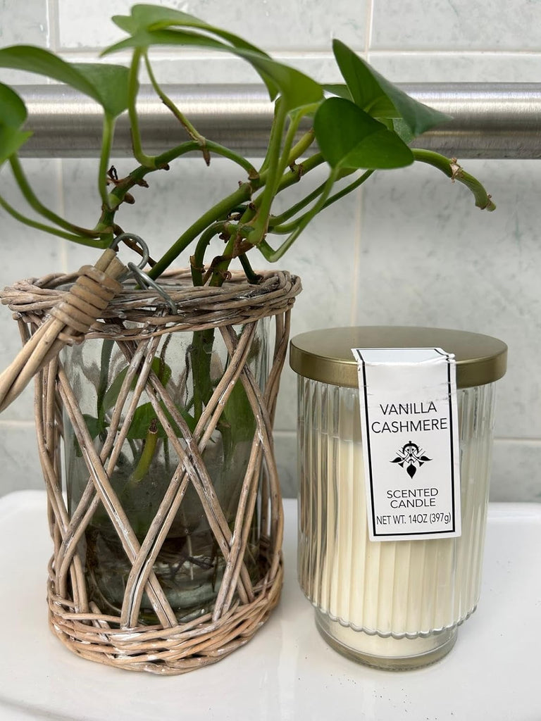 Art Deco Vanilla Cashmere Scented Candle 14oz - Premium Long-Burning Candle in Tall Glass Jar with Metal Lid - Warm - Set of 14