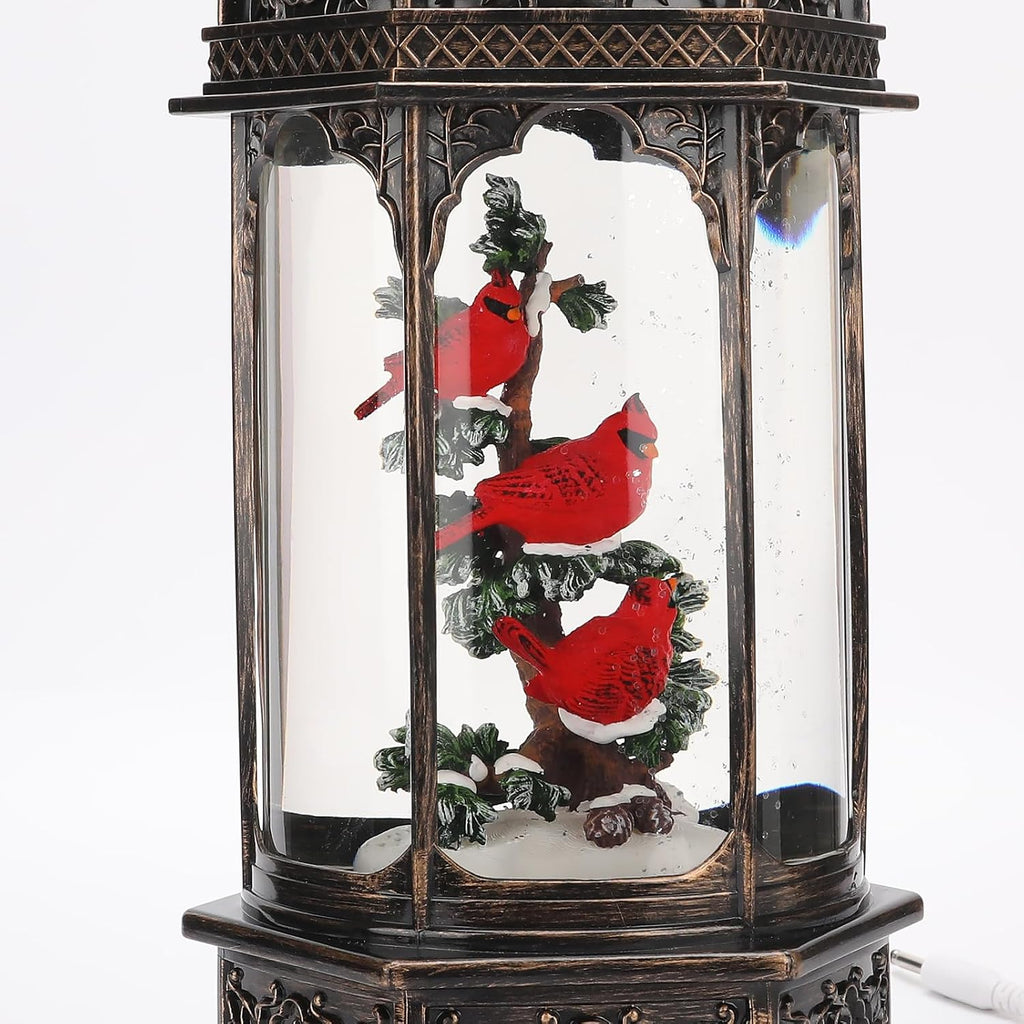 12.6Inch Cardinal Christmas Snow Globes,Musical Light Up Glitter Red Cardinal Snow Globe Lanterns,6H Timer USB