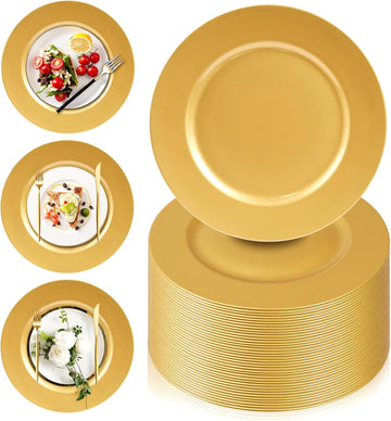 Inch Charger Plates Bulk, Gold Chargers for Dinner Plate, Table Chargers for Table Setting, Wedding - Set of 50