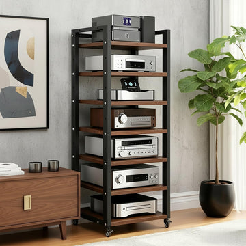 7 Tier AV Media Stand, 55in Audio Rack Tower Stereo Component Cabinet