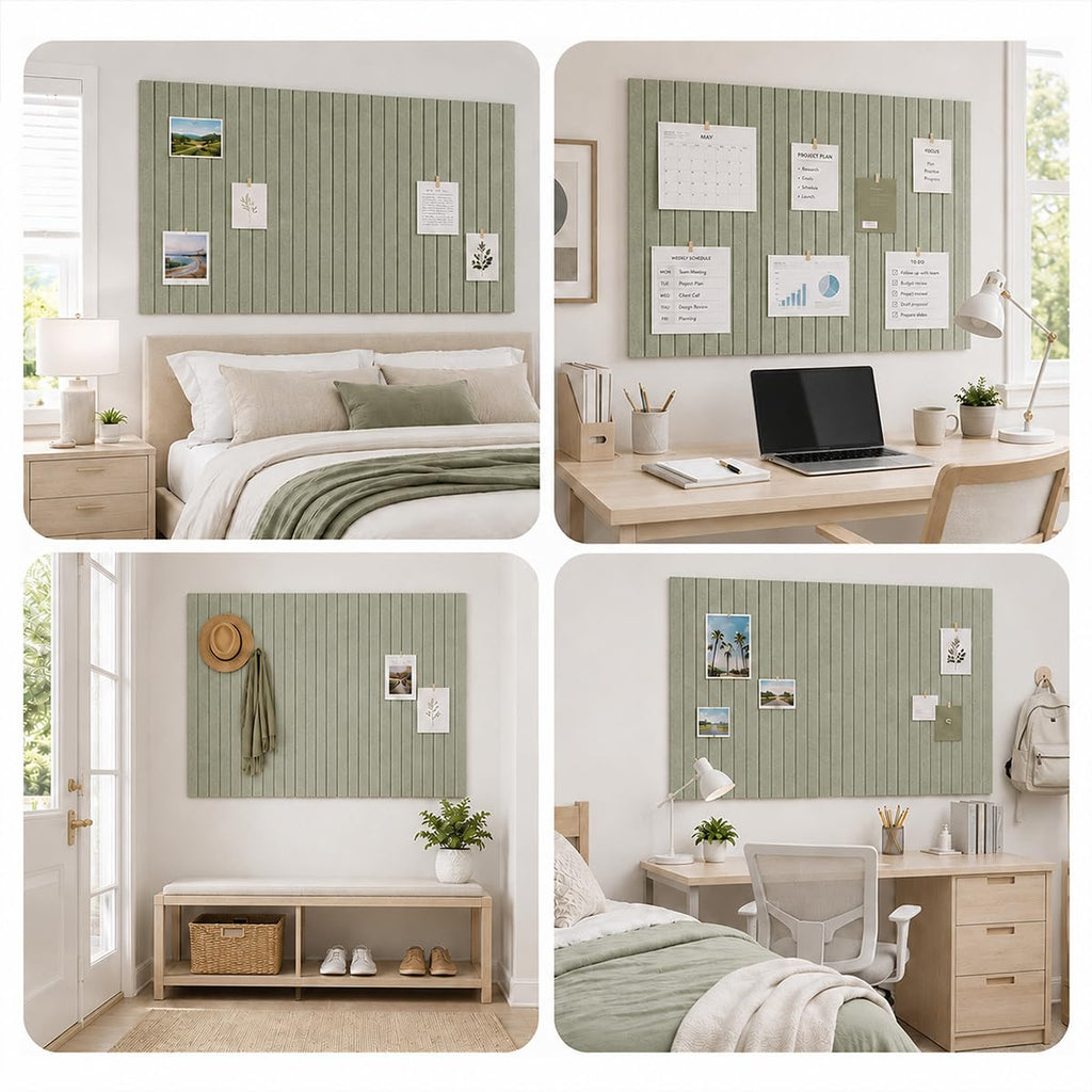 Ribbed Felt Bulletin Board Tiles, 12 Pack Sage Green Cork Board Alternative for Walls, Large Grooved Felt Wall Tiles