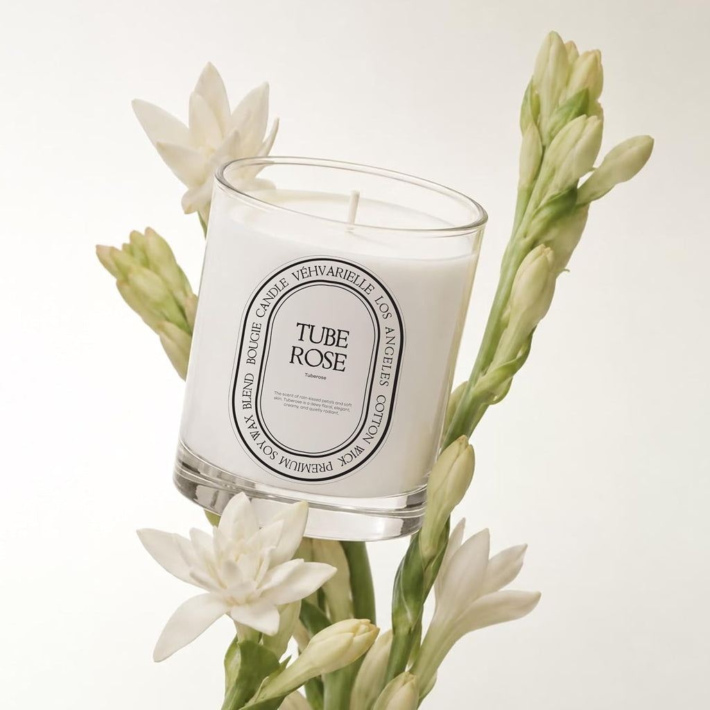Tuberose Luxury Scented Candle 8oz | Soft Floral Aroma for Daily Relaxation | Hand-Poured Soy Wax Blend | 40hr Clean - Set of 8