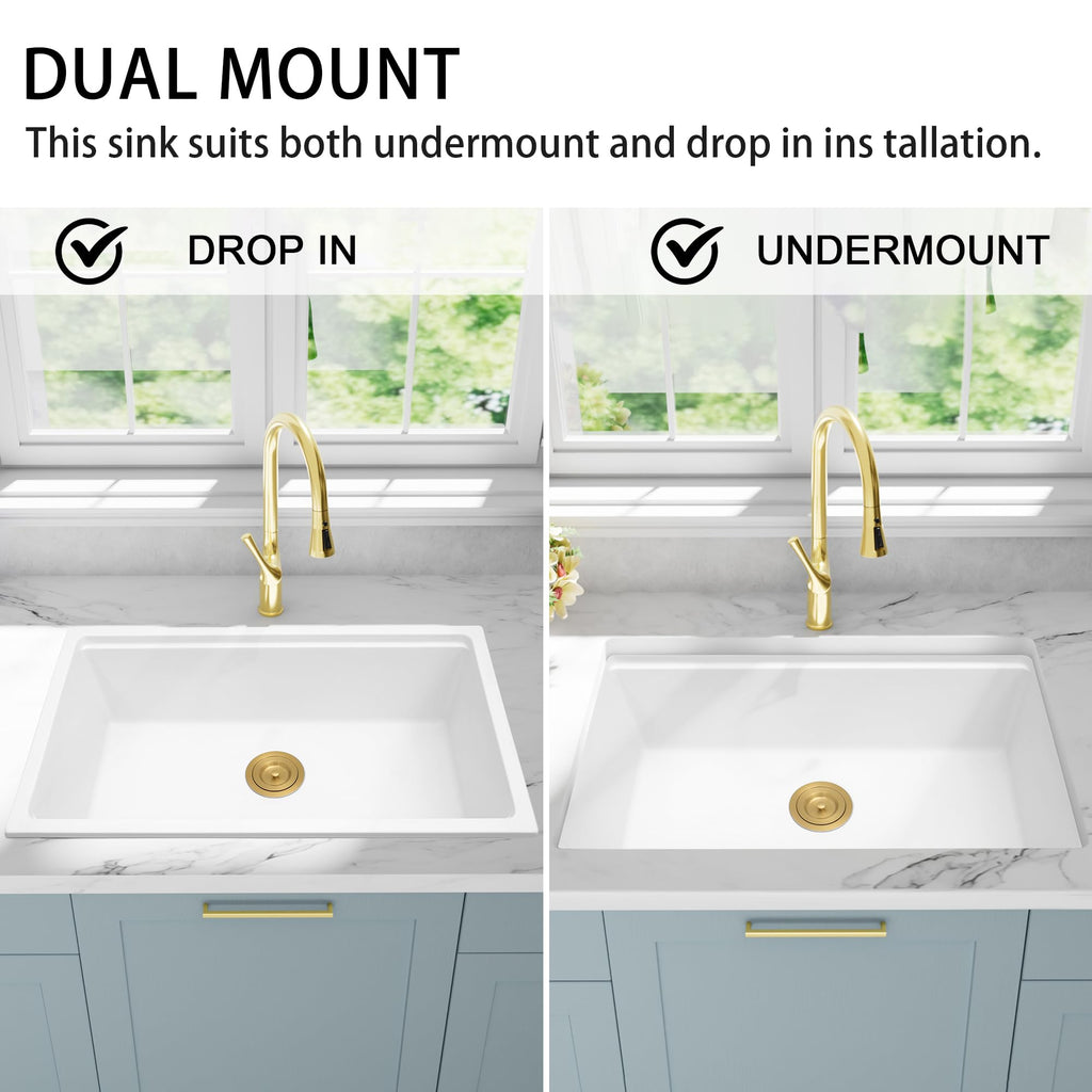 White Undermount Kitchen Sink 30 Inch, Workstation Granite Sink