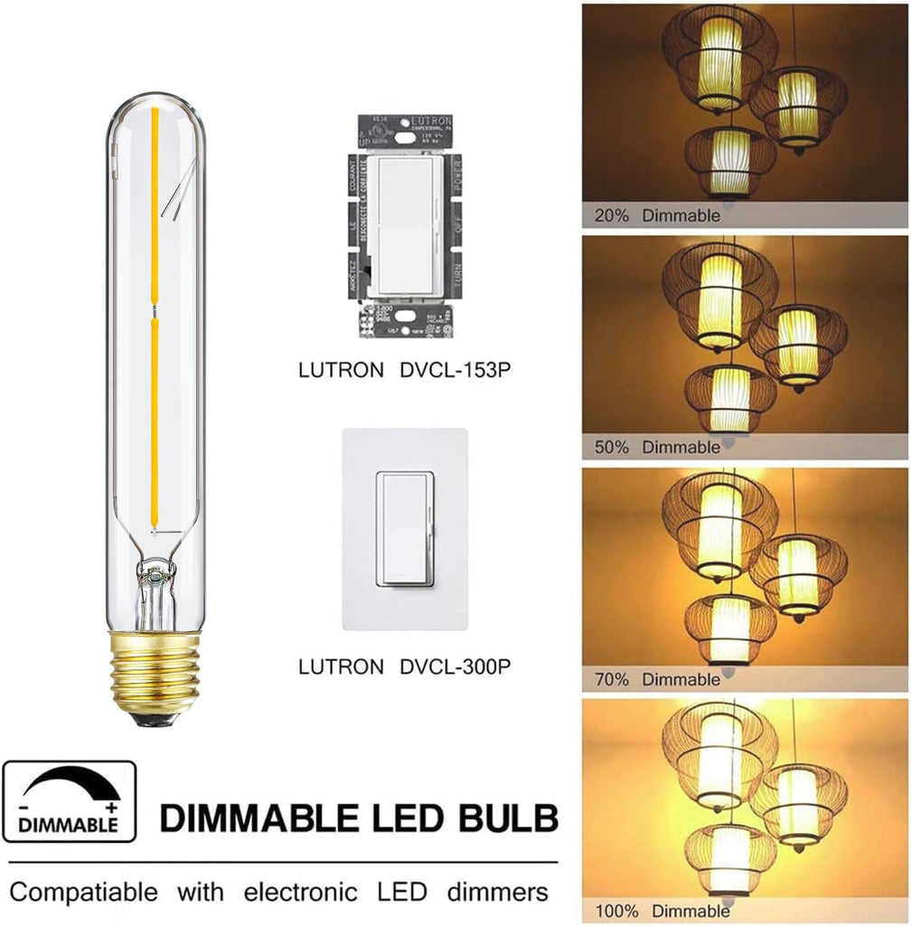 T10 Led Bulb E26 Dimmable Tubular Light Bulb 40W Long Edison Bulb,2700K