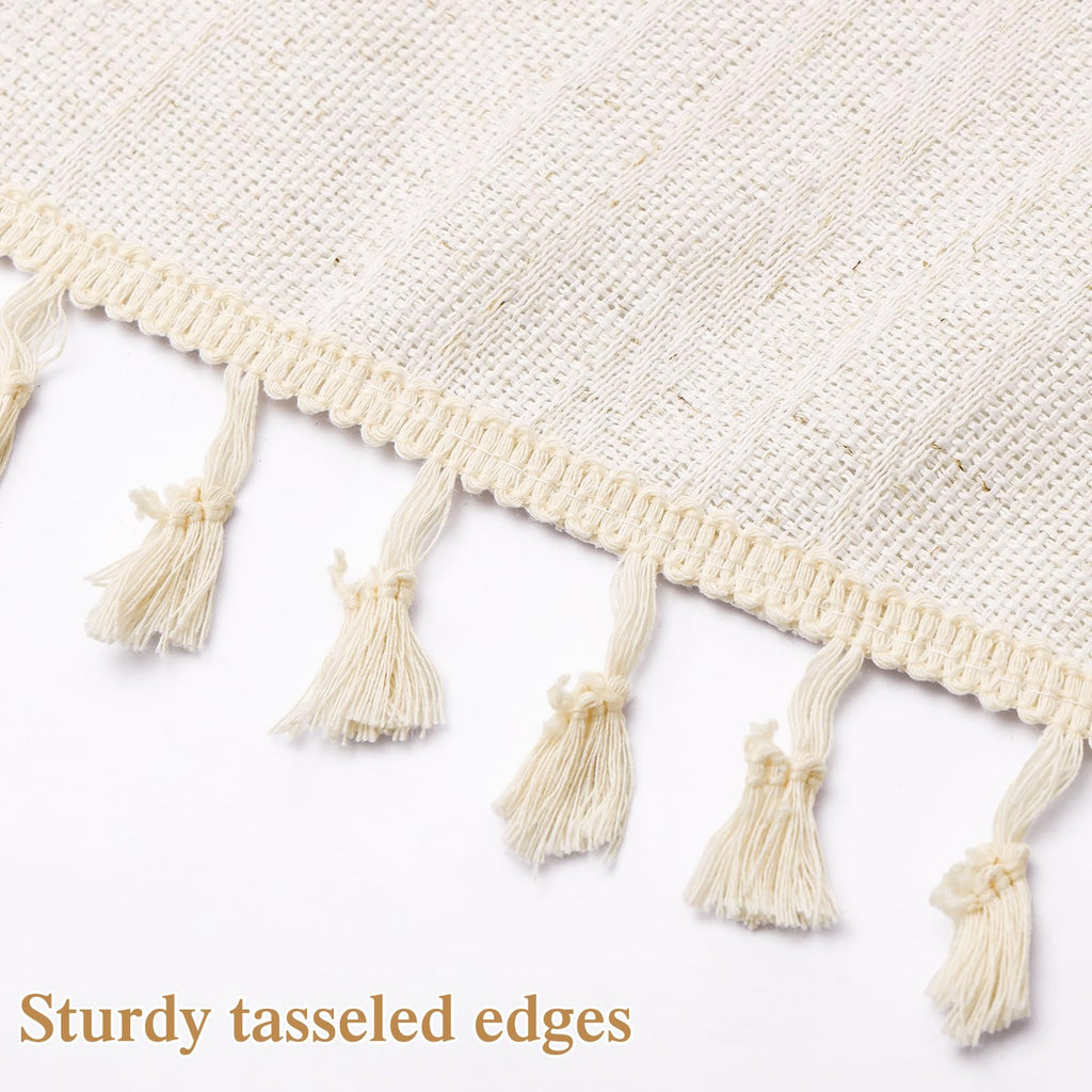 Linen Round Tablecloth 60 Inch Boho Beige Table Cloth with Tassels