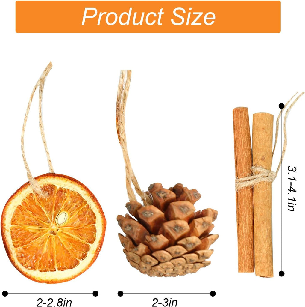 Christmas Ornaments Set, Jute Tied Dried Orange Cinnamon Pinecone - Set of 31