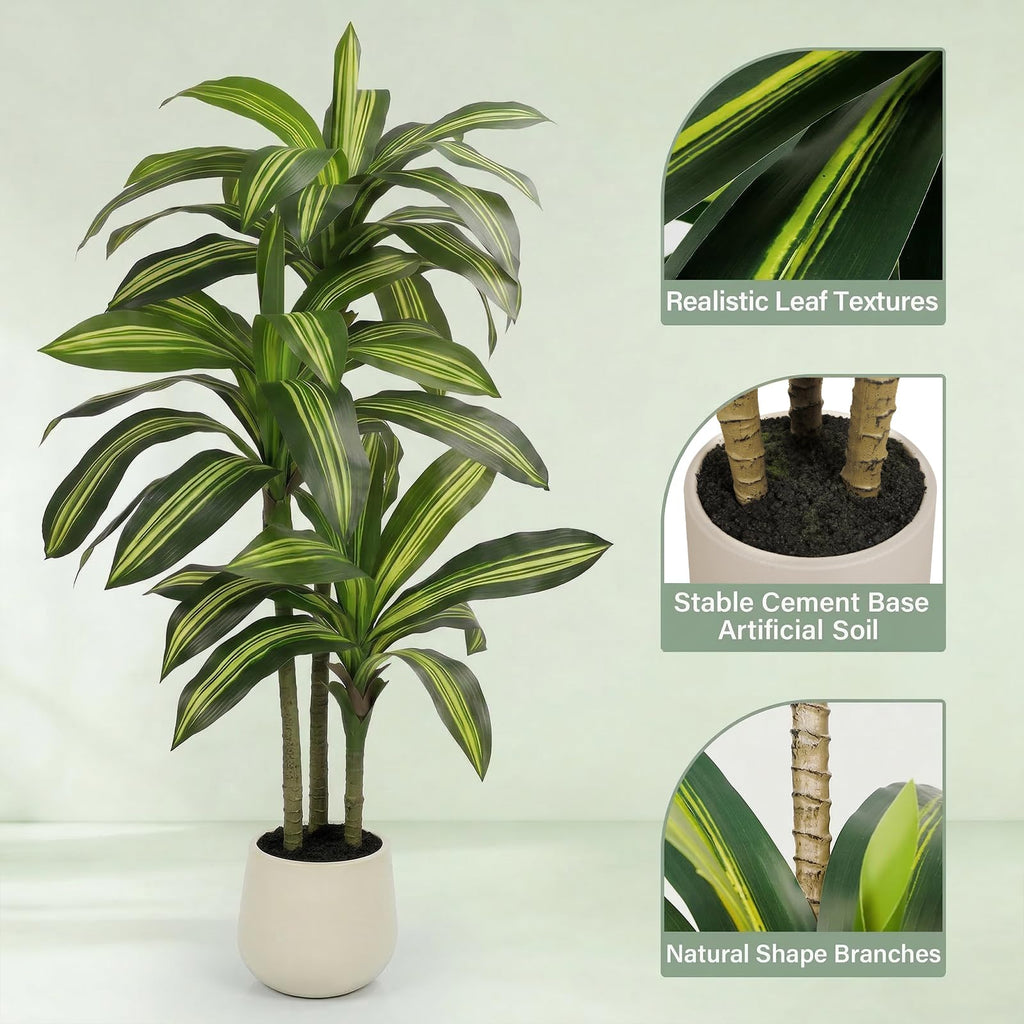 5FT Artificial Tree Dracaena Plant in Decorative Pot-Realistic Fake Plant for Indoor Outdoor Use, Home Office Living