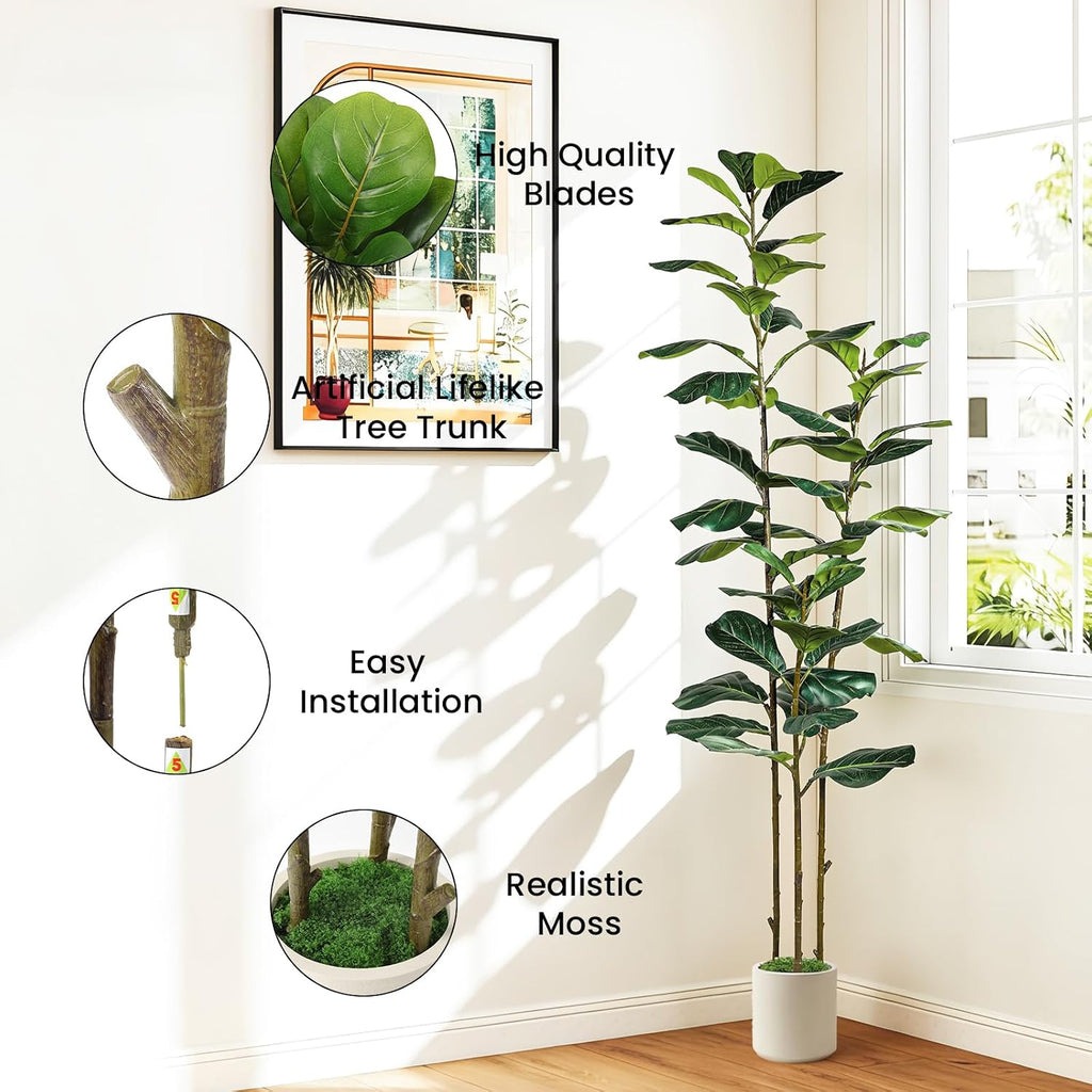 6ft Artificial Fiddle Leaf Fig Tree with Green Moss