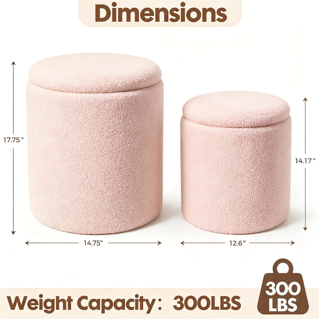 Sherpa Round Ottoman with Storage Set of 2 Pink