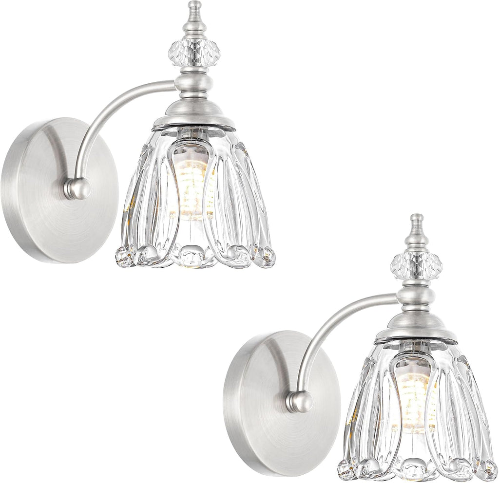 Vintage Wall Sconces Set of Two, Brushed Nickel Bathroom Vanity Light Fixtures, Hardwired Sconces Wall Deco Set of 2