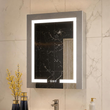 LED Bathroom Medicine Cabinet Mirror, 24" x 30" Lighted Vanity Mirror with Storage, Frameless Mirrored Medicine