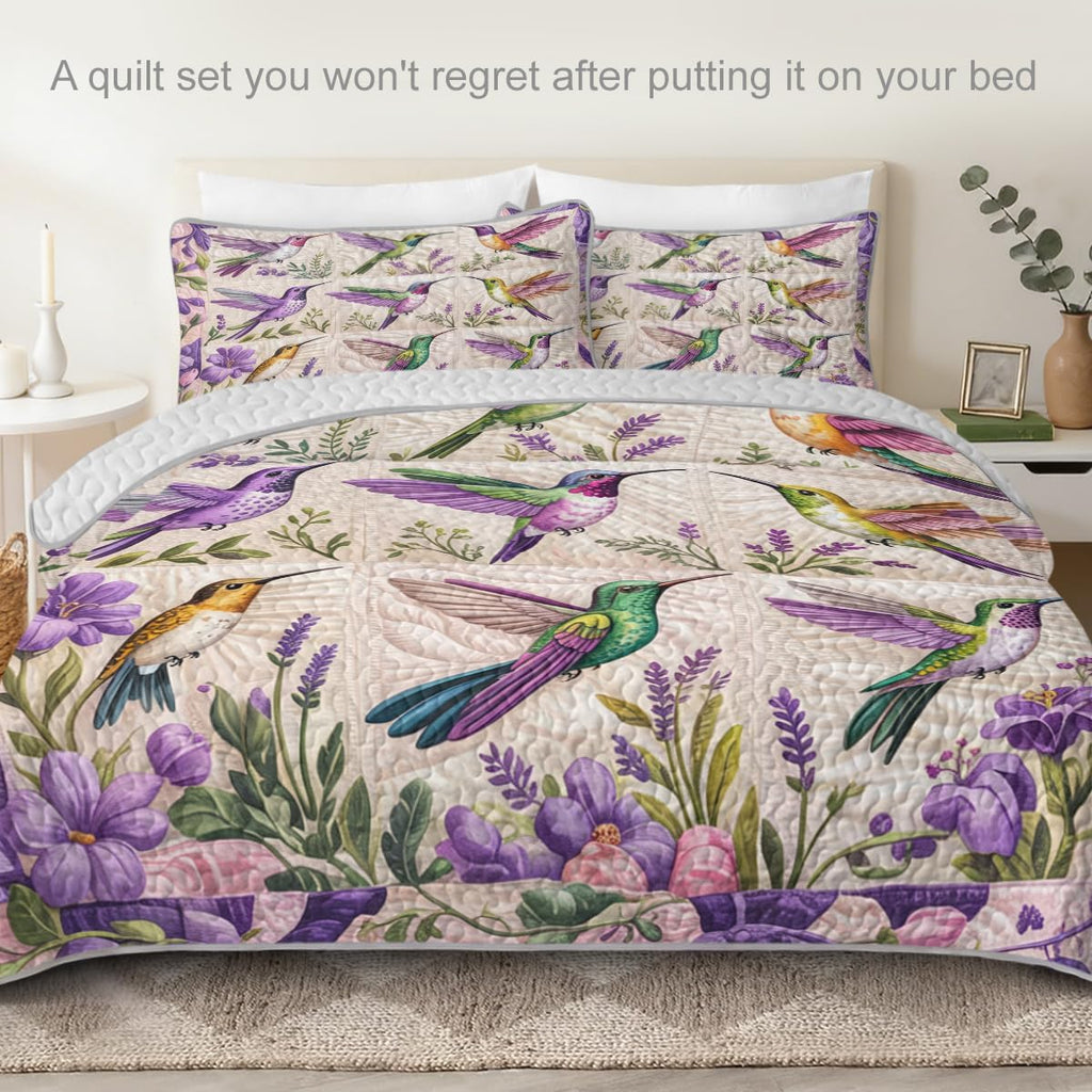 Flower Bird Patchwork Hummingbird Floral Quilt Set