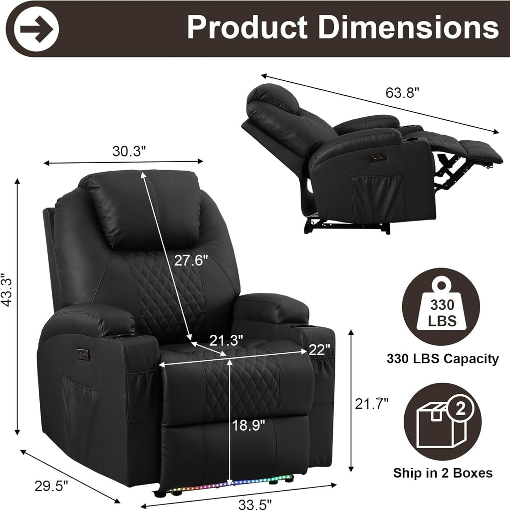 Power Recliner Chair with Vibration Massage & Heat for Adults