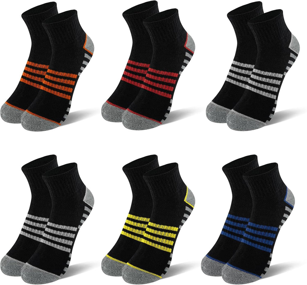 Boys Athletic Quarter Socks - Ankle Sports Socks With Cushioned Sole - 6 Pairs, Old