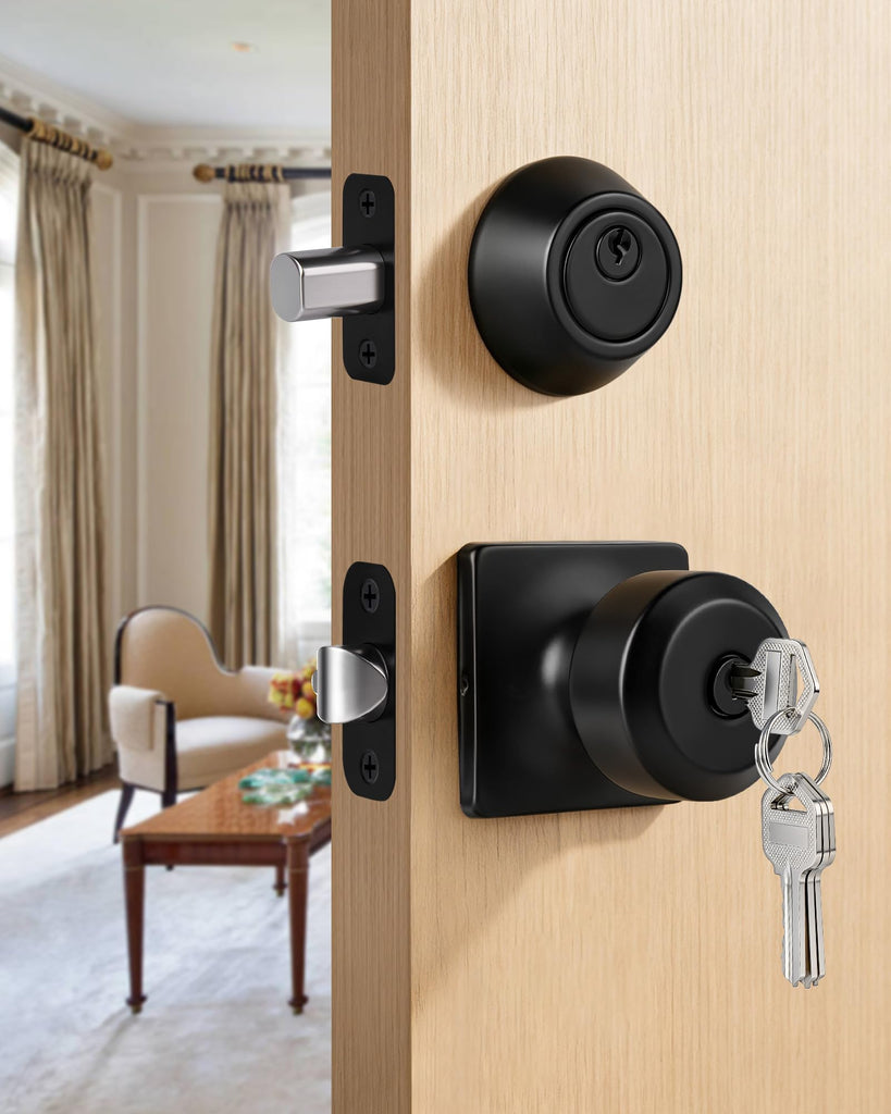 Front Door Lock Set with Deadbolt, Keyed Alike Door Knobs with Lock, 1 Set